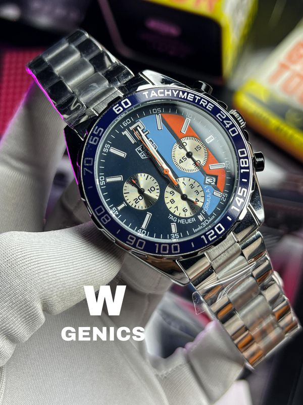 Tag Heuer Anniversary Blue Strip Dial Silver Chain