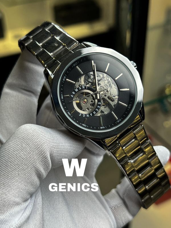 Armani Exchange Auto Chain Silver Black Dial