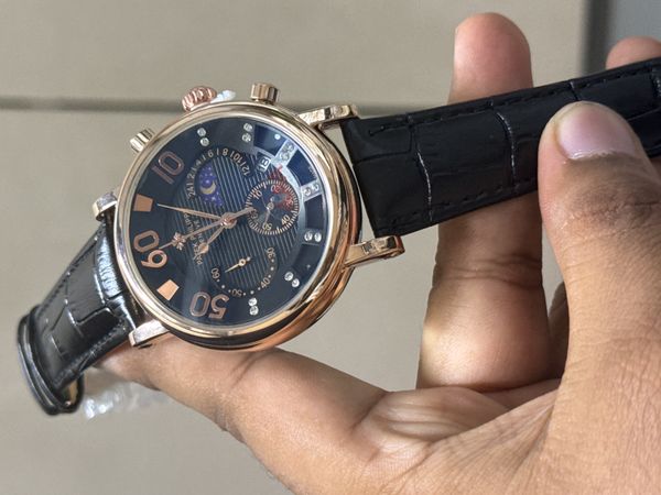 PATEK TRI DIGIT ROSE GOLD CASE BLACK DIAL BLACK BELT