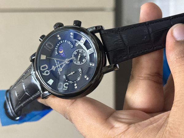 PATEK TRI DIGIT BLACK CASE BLACK DIAL BLACK BELT