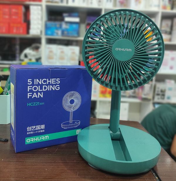 Rechargeable 5-inches Folding fan HCZ21 Green / White colour - Image 4