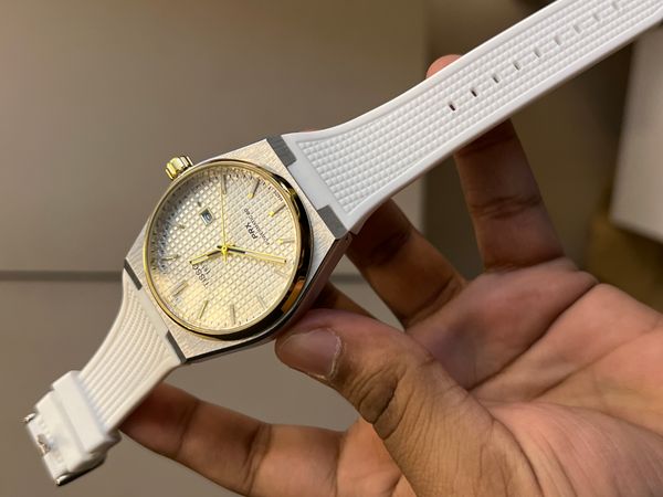 PRX NONE CHRONO WHITE FIBER SILVER CASE GOLD BEZEL WHITE WAFFLE DIAL