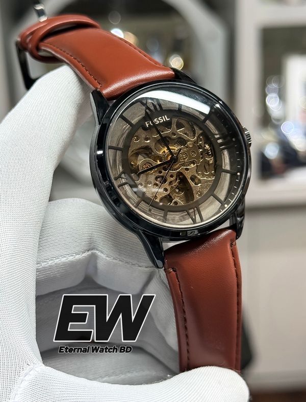 FOSSIL AUTOMATIC BROWN BELT BLACK CASE BLACK DIAL