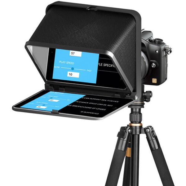 LENSGO TC7 Portable Professional Teleprompter for Cameras & Smartphones – Foldable with Bluetooth Remote, 8 Lens Adapters (Black)
