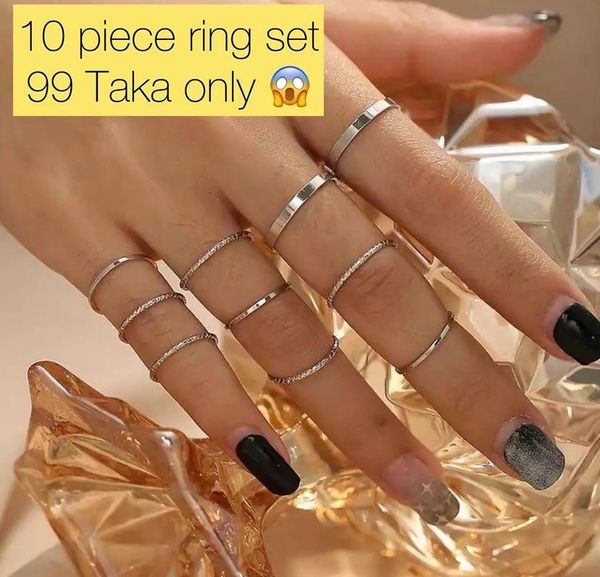 10 pc silver ring set