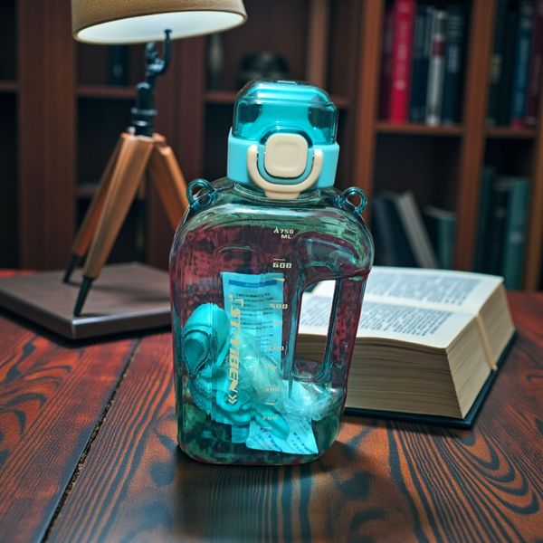 750ml Flat Water Bottle with Strap – Leak Proof, BPA Free – School, Gym, Office Friendly