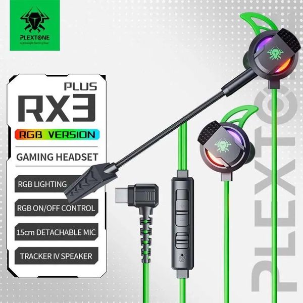 Plextone RX3 Plus Type-C Gaming Earphone with Detachable Dual Mic – Green