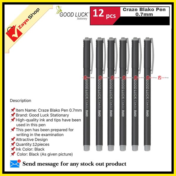 Good Luck Craze Blako Ball Point Pen Black Ink 0.7 Mm 12 Pcs - Pen