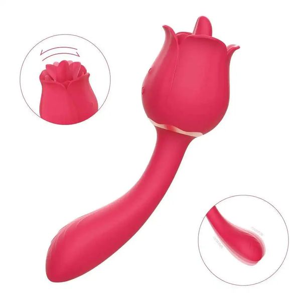 Rose Massager Clitoral Licking Vibrator With Vibrating Wand Tongue Vaginal Anal Stimulator Breast Nipple Massager Sex Toys