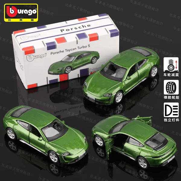 Bburago 1:64 Porsche Taycan Turbo S Green Diecast Model Car