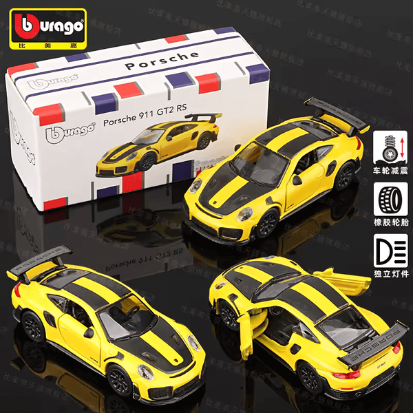 Bburago 1:64 Porsche 911 GT2 RS Yellow Diecast Model Car