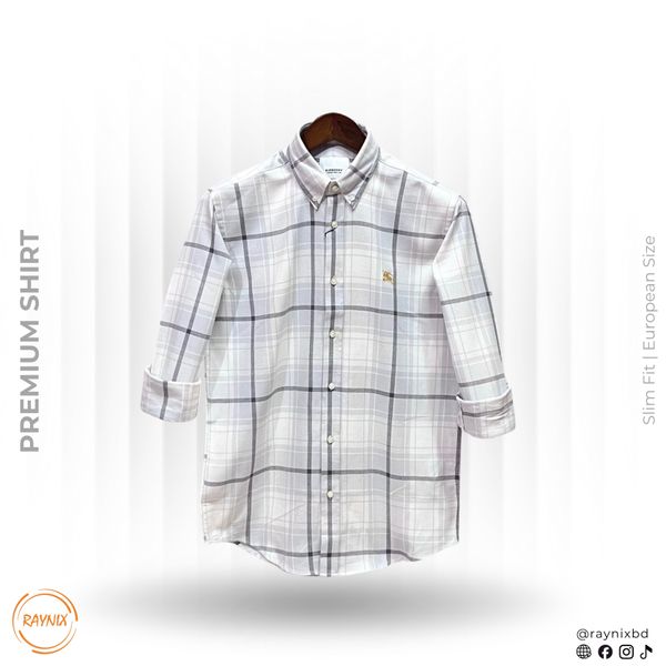 Men’s Premium Off-White Minimalist Plaid Slim-Fit Casual Shirt