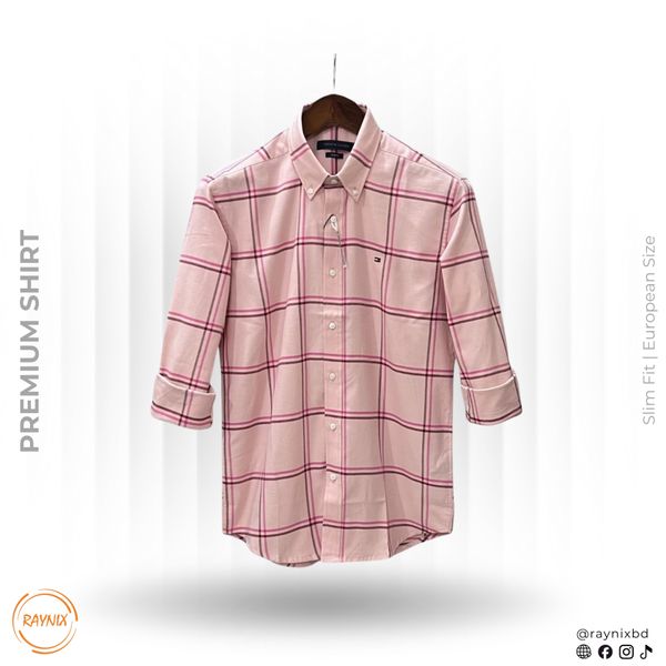 Tommy Hilfiger Men’s Premium Blush Pink Plaid Slim-Fit Shirt