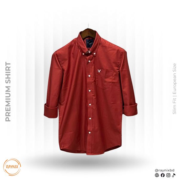 American Eagle Men’s Premium Rust Red Slim-Fit Casual Shirt