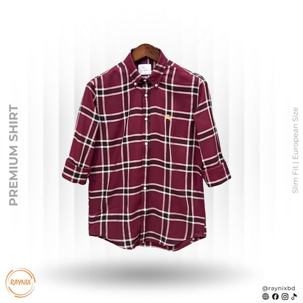 Burberry Men’s Premium Maroon Heritage Plaid Slim-Fit Shirt