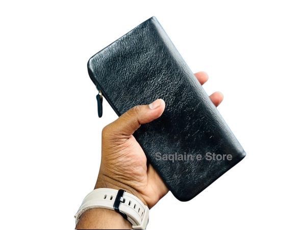 Classic Genuine Leather Trifold Long Wallet – Black
