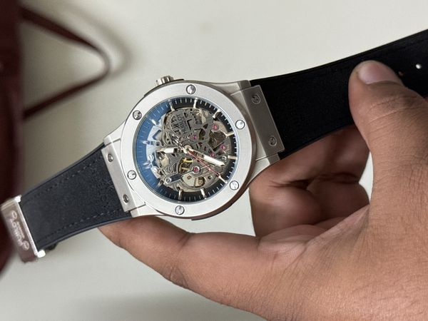 HUBLOT AUTO BLACK BELT SILVER CASE BLACK DIAL