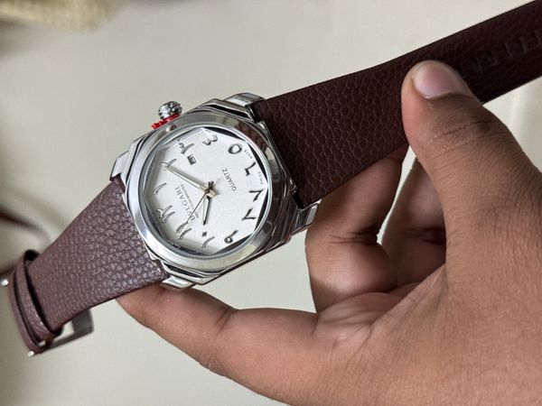 BVLGARI ARABIC GLOSSY CASE BROWN BELT WHITE DIAL