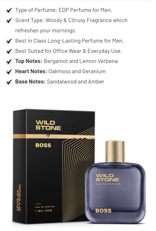 Wild Stone Boss Perfume for Men  Eau De Parfum 100ml Luxury Long-Lasting Fragrance Premium Perfume for men Infused with Woody & Citrusy Notes