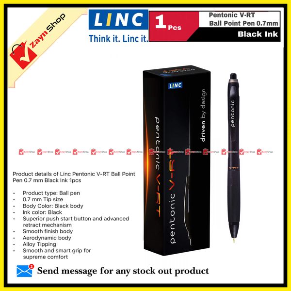 Linc Pentonic V-RT/ BRT Ball Point Pen 0.7 mm Black Ink 1pcs