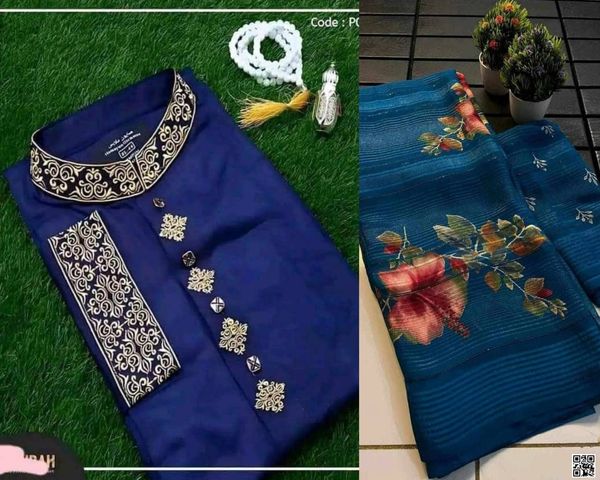 Muslin silk with embroidery work saree