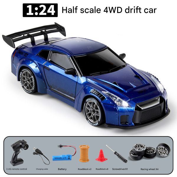 Nissan GTR Subaru Blue 4WD RC Drift Car With Tires & Traffic Cones
