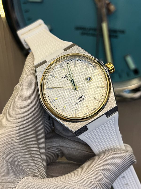 Tissot PRX Non Chronograph White Dial Gold Bezel