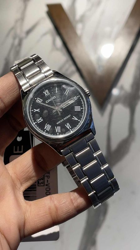 Casio MTP-V006D-1B Men’s Silver Stainless Steel Watch with Black Roman Dial