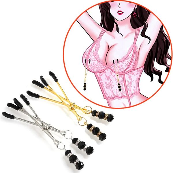 Bondage Boutique Gold Adjustable Nipple Clamps Beads Sex toys Metal Silicone Nipple clamps for beginner's nipple stimulation