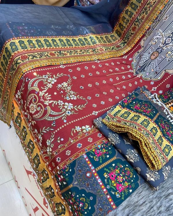 ✨ Luxury Digital Print 3-Piece Set – Dubai Cherry Edition ✨