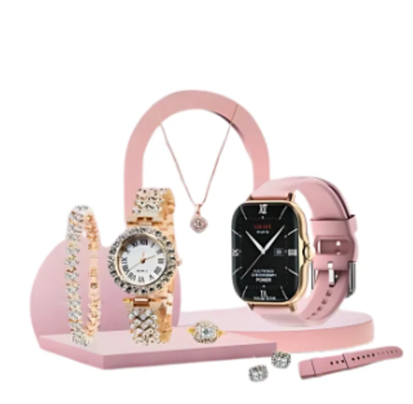 A58 Plus Smart Watch with Elegant Jewelry 8-in-1 Gift Set for Women