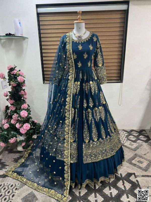 Semi –Embroidery Work Party dress