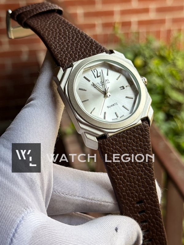 BVLGARI MATT CASE BROWN BELT WHITE DIAL SWEEP