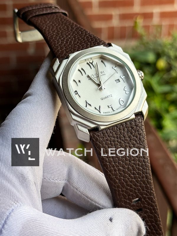BVLGARI ARABIC MATT CASE BROWN BELT WHITE DIAL SWEEP