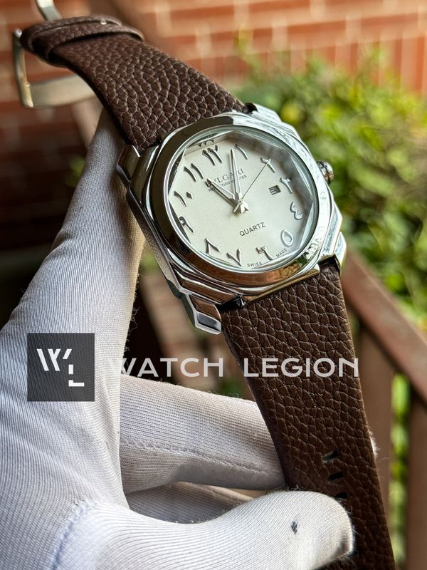BVLGARI ARABIC GLOSSY CASE BROWN BELT WHITE DIAL SWEEP