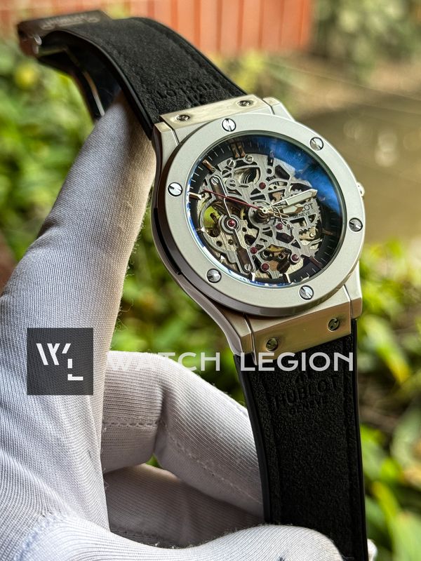 HUBLOT AUTO BLACK BELT SILVER CASE BLACK DIAL