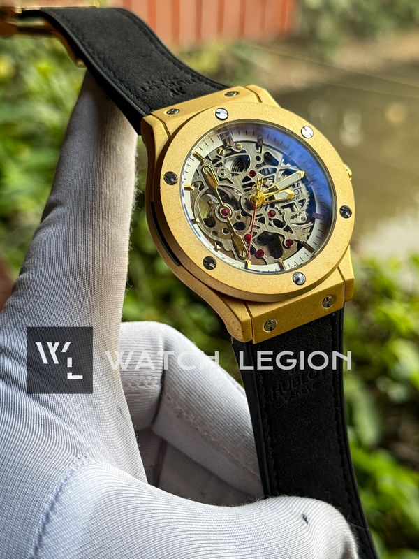 HUBLOT AUTO BLACK BELT GOLD CASE WHITE DIAL