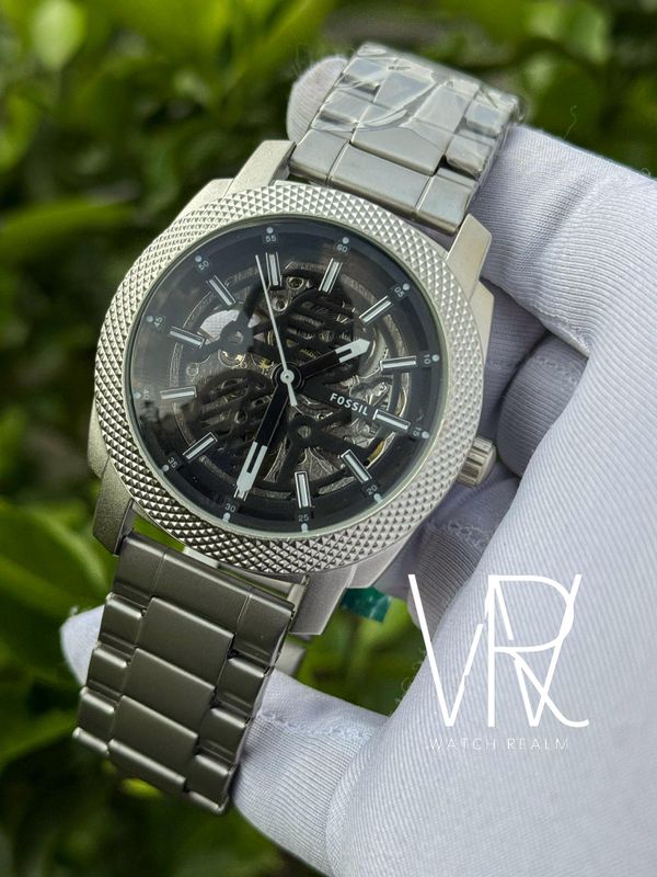 FOSSIL AUTO SILVER CHAIN BLACK DIAL