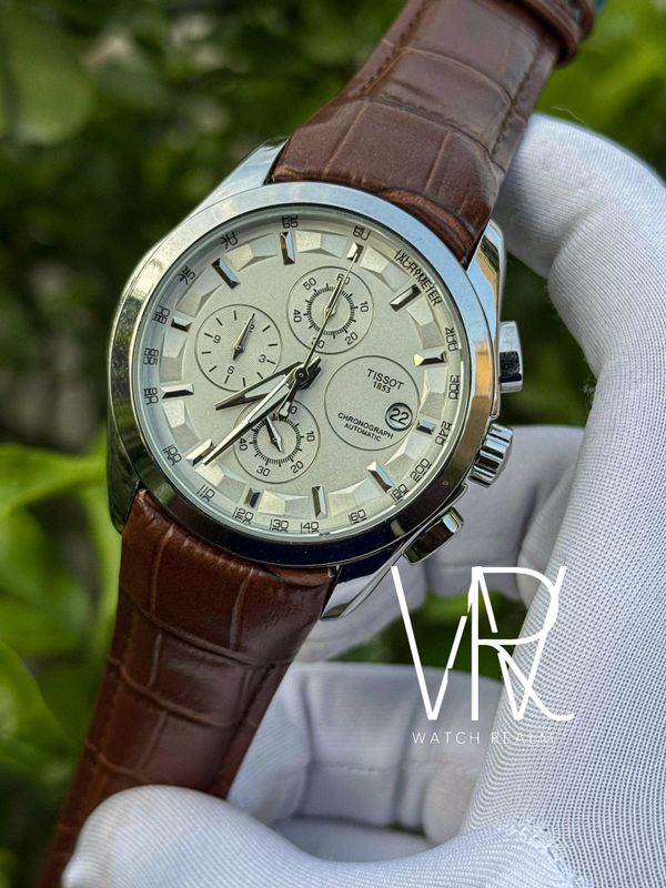 TISSOT CHRONO BROWN BELT WHITE DIAL