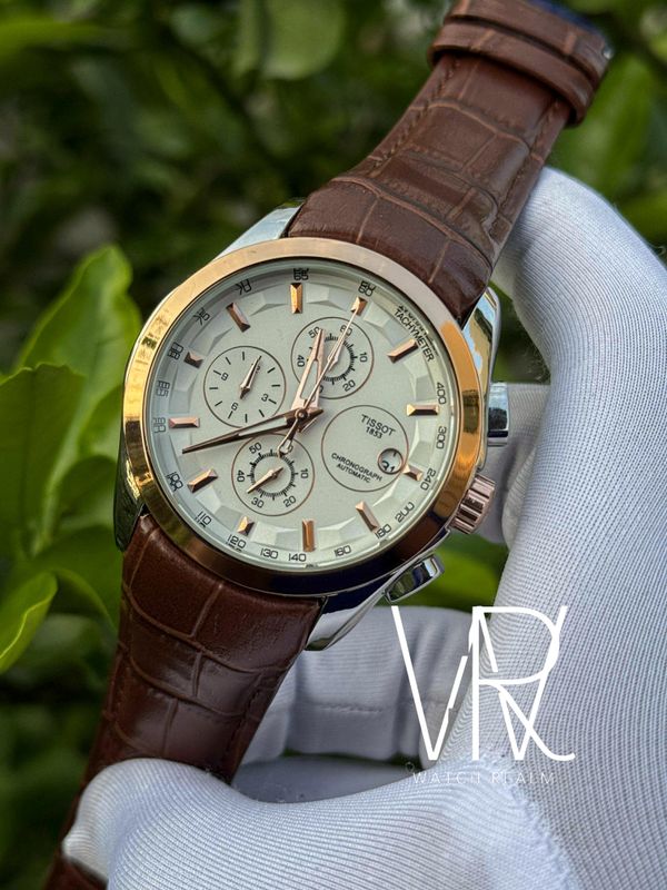 TISSOT CHRONO BROWN BELT ROSE GOLD CASE