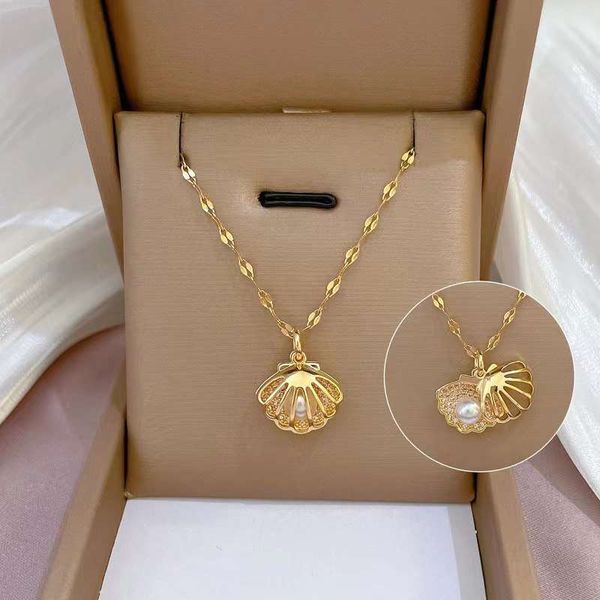 Golden Seashell - Pearl Embellished Pendant