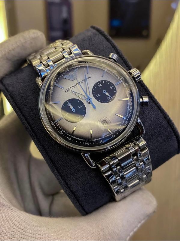 Emporio Armani Oval Glass Chain Gray Dial Black Chronograph Slim AA Grade