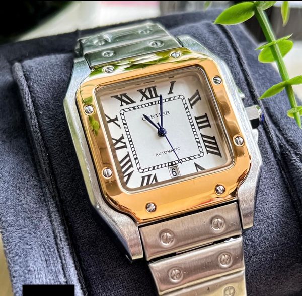 Cartier De Santos White Dial Golden Vejel Semi AAA Grade