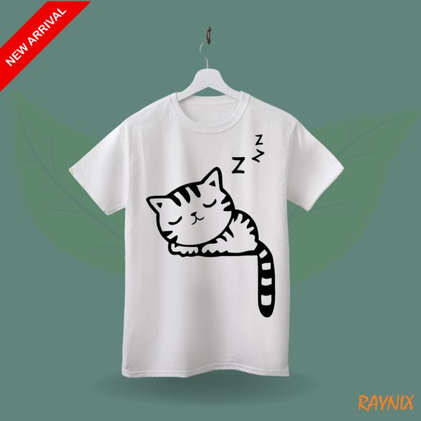 Cute Sleeping Cat Design Printed T-Shirt