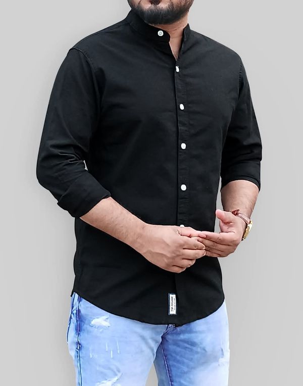 Solid Cotton Shirt - Black
