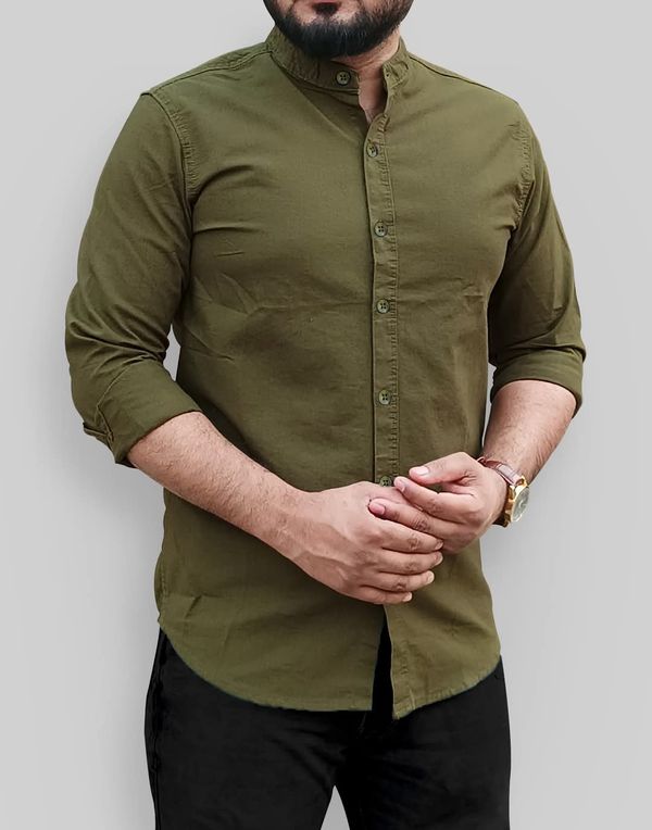 Solid Cotton Shirt - Olive