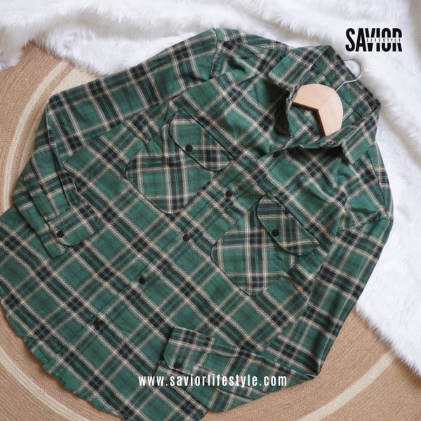 Hunter Green - Double Pocket Full Sleeve Check Shirt