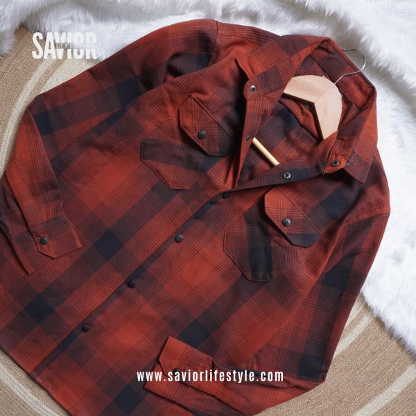 Brick Red - Double Pocket Full Sleeve Check Shirt