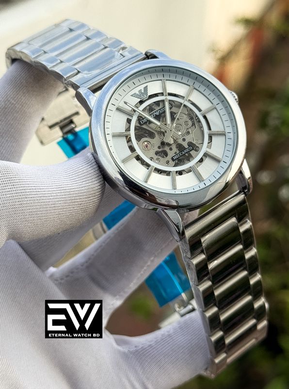 ARMANI AUTOMATIC SILVER CHAIN WHITE DIAL
