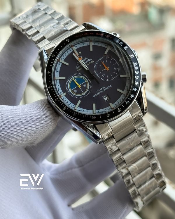 OMEGA SPEED MASTER BLUE DIAL SILVER CASE
